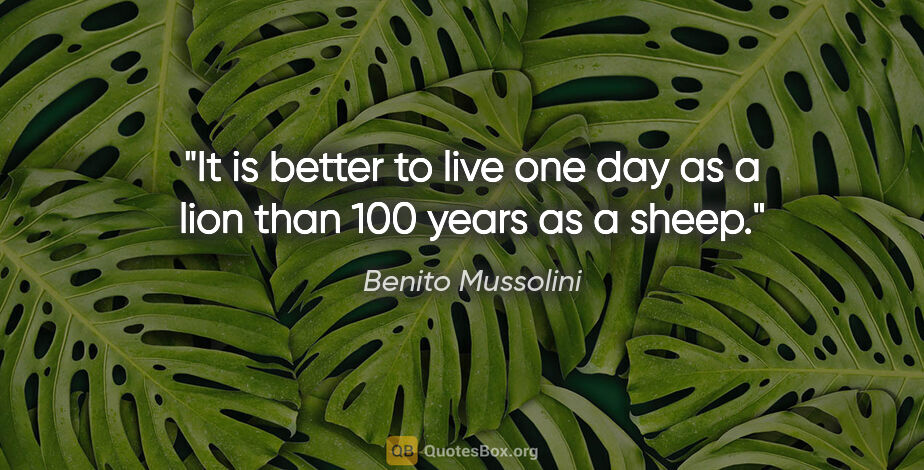 Benito Mussolini quote: "It is better to live one day as a lion than 100 years as a sheep."
