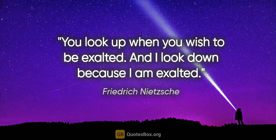 Friedrich Nietzsche quote: "You look up when you wish to be exalted. And I look down..."
