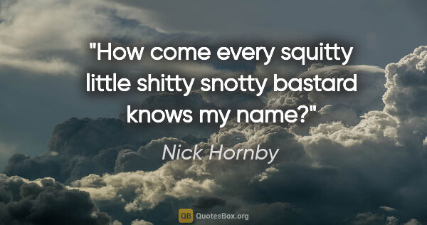 Nick Hornby quote: "How come every squitty little shitty snotty bastard knows my..."