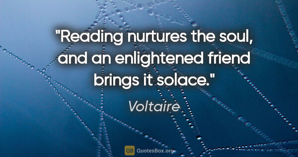 Voltaire quote: "Reading nurtures the soul, and an enlightened friend brings it..."