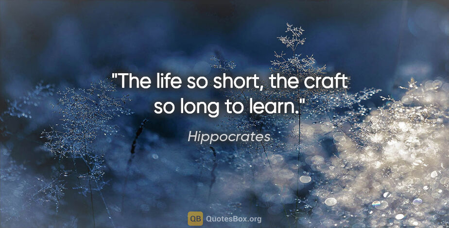 Hippocrates quote: "The life so short, the craft so long to learn."