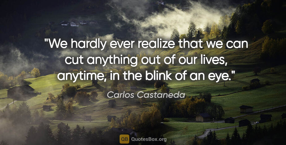 Carlos Castaneda quote: "We hardly ever realize that we can cut anything out of our..."
