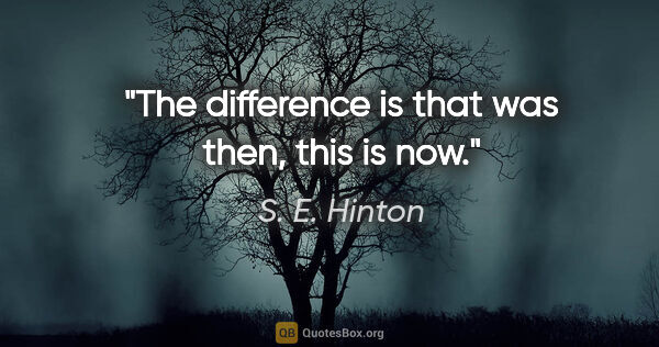 S. E. Hinton quote: "The difference is that was then, this is now."