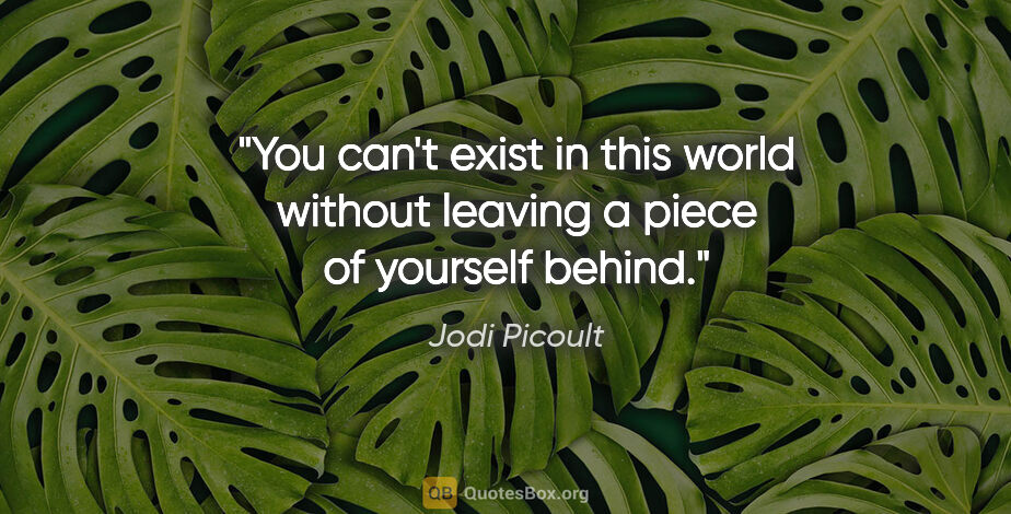 Jodi Picoult quote: "You can't exist in this world without leaving a piece of..."