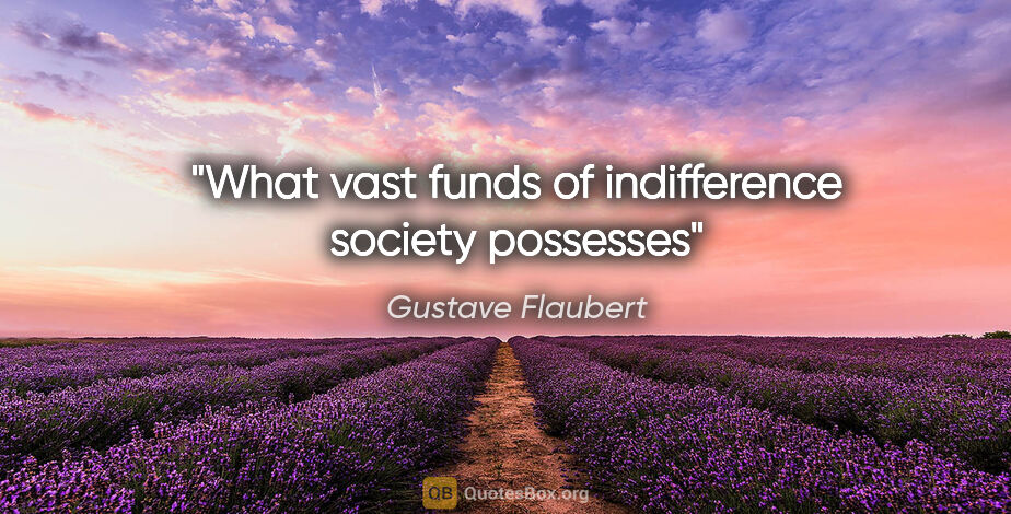 Gustave Flaubert quote: "What vast funds of indifference society possesses"