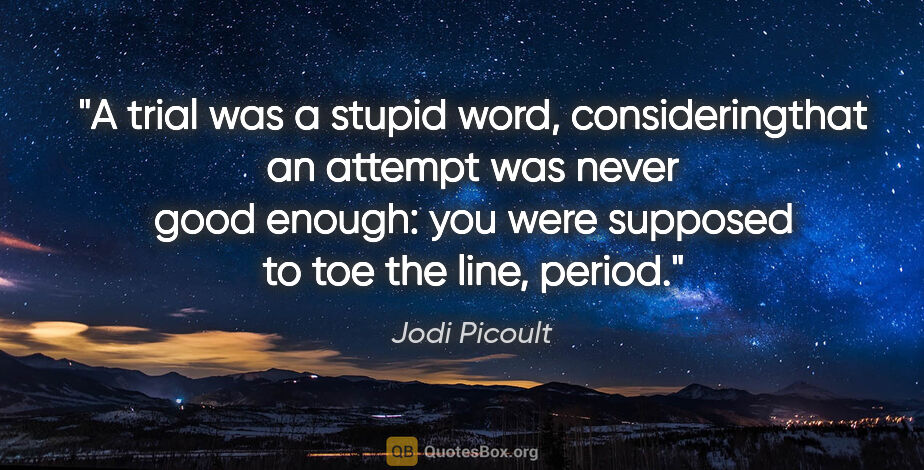Jodi Picoult quote: "A trial was a stupid word, consideringthat an attempt was..."