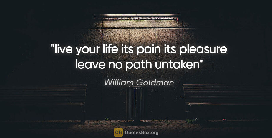 William Goldman quote: "live your life its pain its pleasure leave no path untaken"