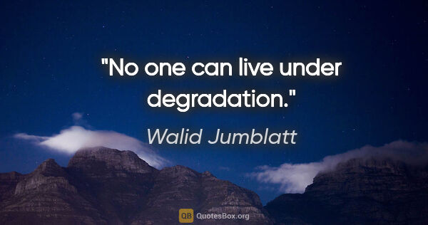 Walid Jumblatt quote: "No one can live under degradation."