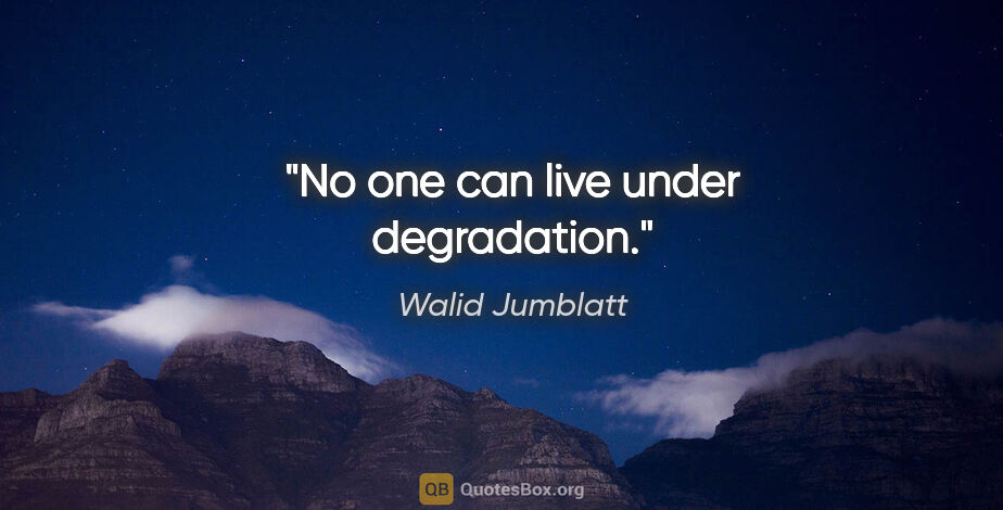 Walid Jumblatt quote: "No one can live under degradation."