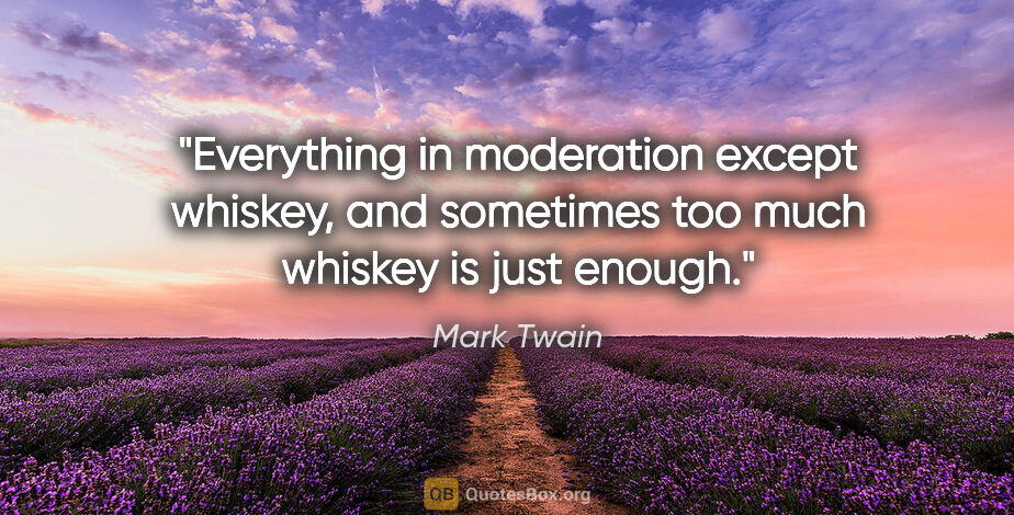 Mark Twain quote: "Everything in moderation except whiskey, and sometimes too..."