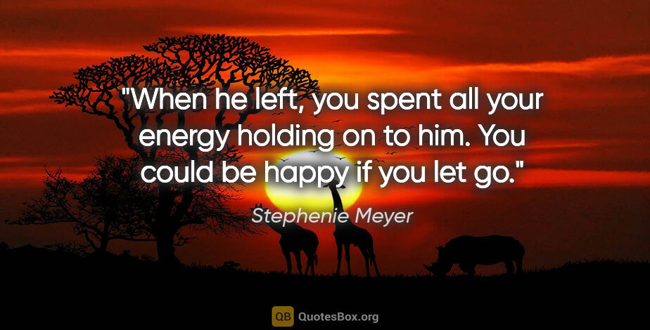 Stephenie Meyer quote: "When he left, you spent all your energy holding on to him. You..."