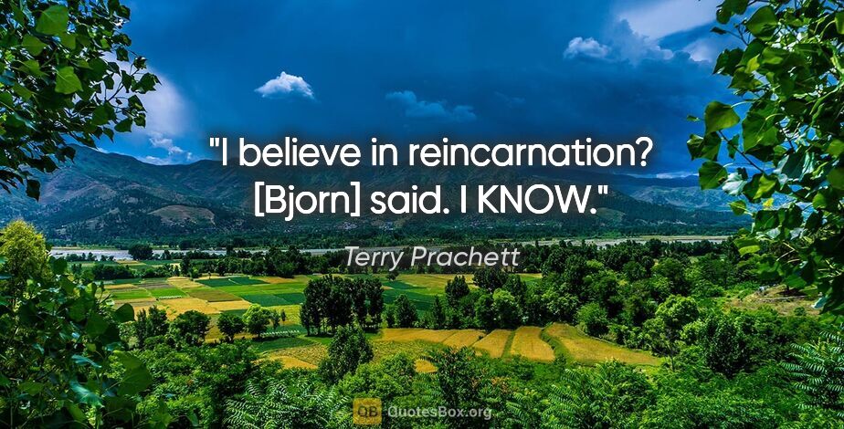 Terry Prachett quote: "I believe in reincarnation? [Bjorn] said. I KNOW."