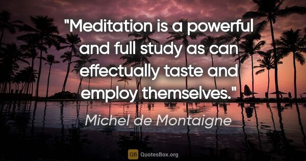 Michel de Montaigne quote: "Meditation is a powerful and full study as can effectually..."