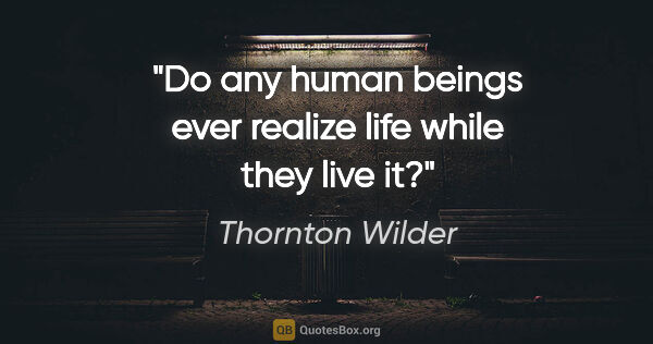 Thornton Wilder quote: "Do any human beings ever realize life while they live it?"