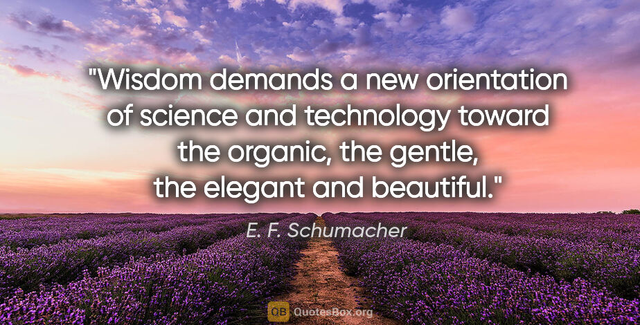 E. F. Schumacher quote: "Wisdom demands a new orientation of science and technology..."