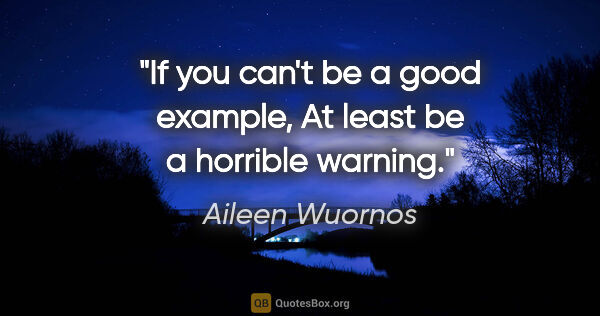 Aileen Wuornos quote: "If you can't be a good example, At least be a horrible warning."