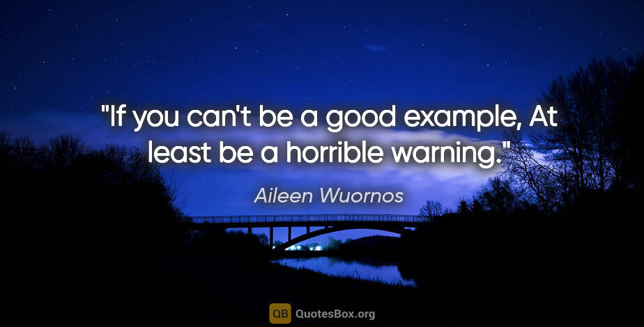 Aileen Wuornos quote: "If you can't be a good example, At least be a horrible warning."