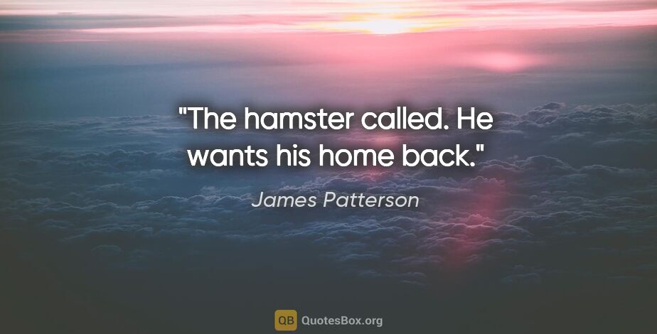 James Patterson quote: "The hamster called. He wants his home back."