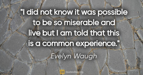 Evelyn Waugh quote: "I did not know it was possible to be so miserable and live but..."