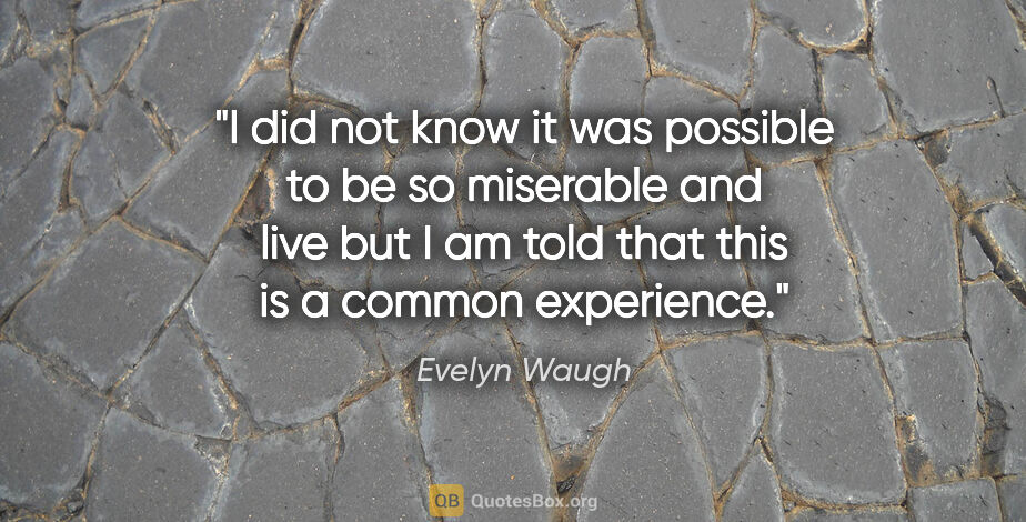 Evelyn Waugh quote: "I did not know it was possible to be so miserable and live but..."