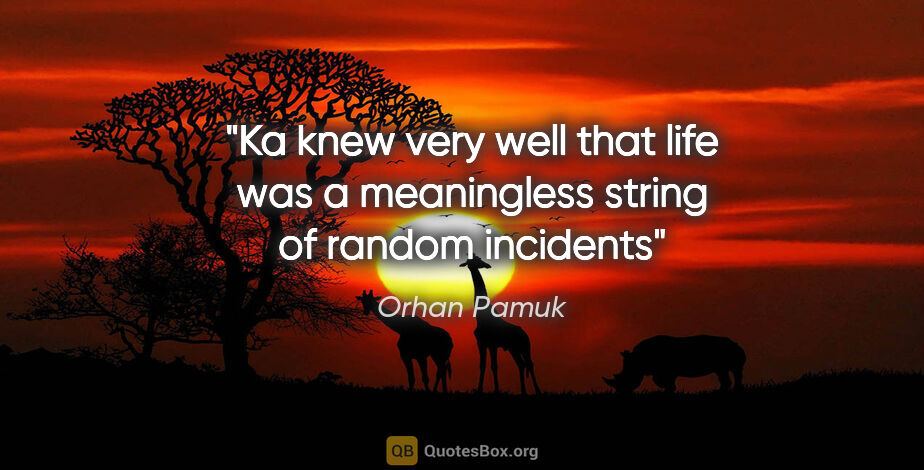 Orhan Pamuk quote: "Ka knew very well that life was a meaningless string of random..."