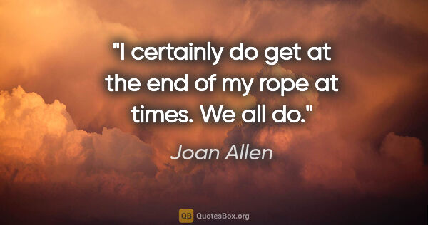 Joan Allen quote: "I certainly do get at the end of my rope at times. We all do."
