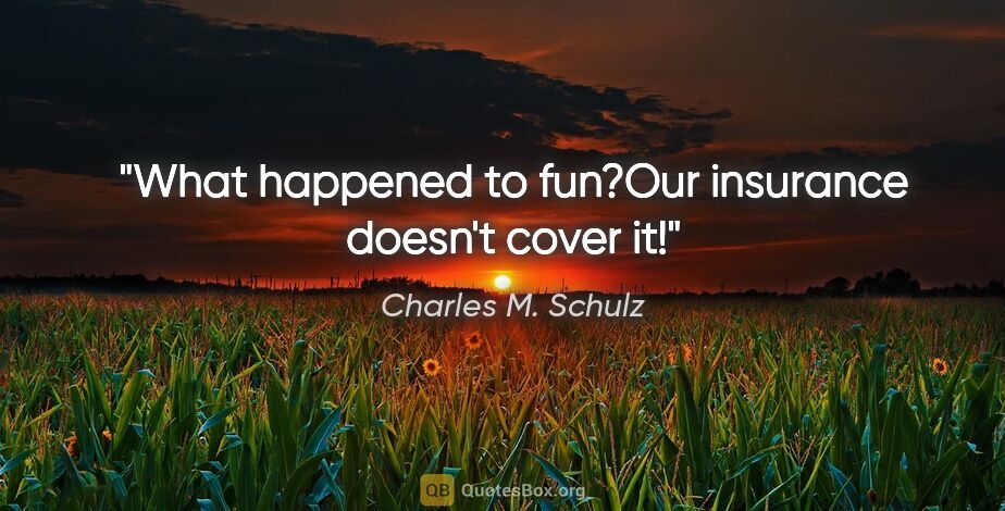 Charles M. Schulz quote: "What happened to fun?"Our insurance doesn't cover it!"