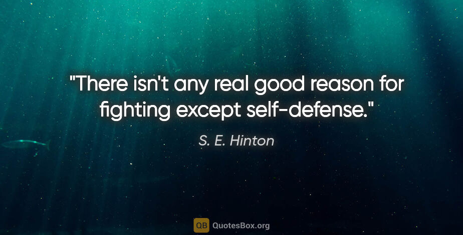 S. E. Hinton quote: "There isn't any real good reason for fighting except..."