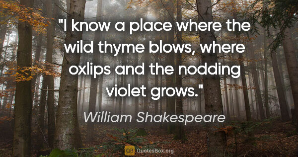 William Shakespeare quote: "I know a place where the wild thyme blows, where oxlips and..."