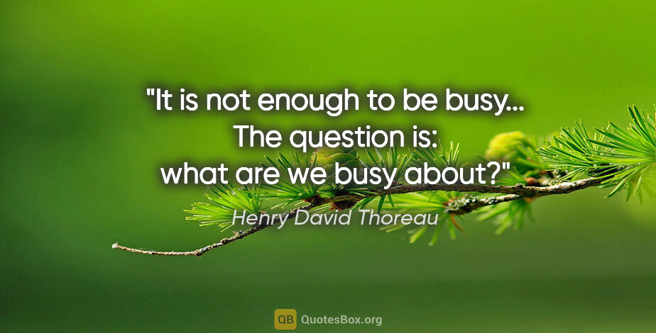 Henry David Thoreau quote: "It is not enough to be busy... The question is: what are we..."