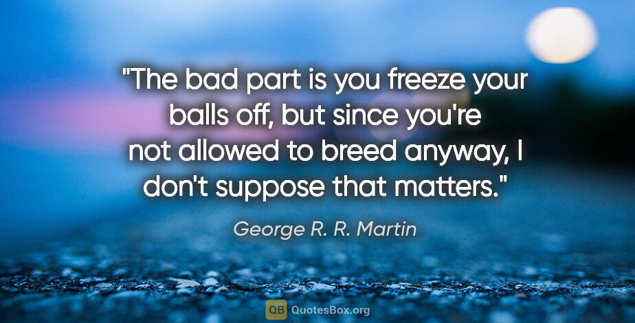 George R. R. Martin quote: "The bad part is you freeze your balls off, but since you're..."