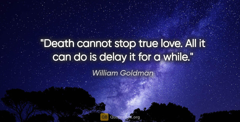 William Goldman quote: "Death cannot stop true love. All it can do is delay it for a..."