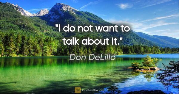 Don DeLillo quote: "I do not want to talk about it."