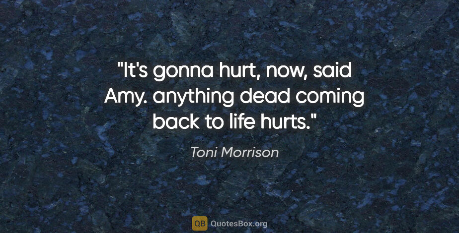 Toni Morrison quote: "It's gonna hurt, now," said Amy. "anything dead coming back to..."