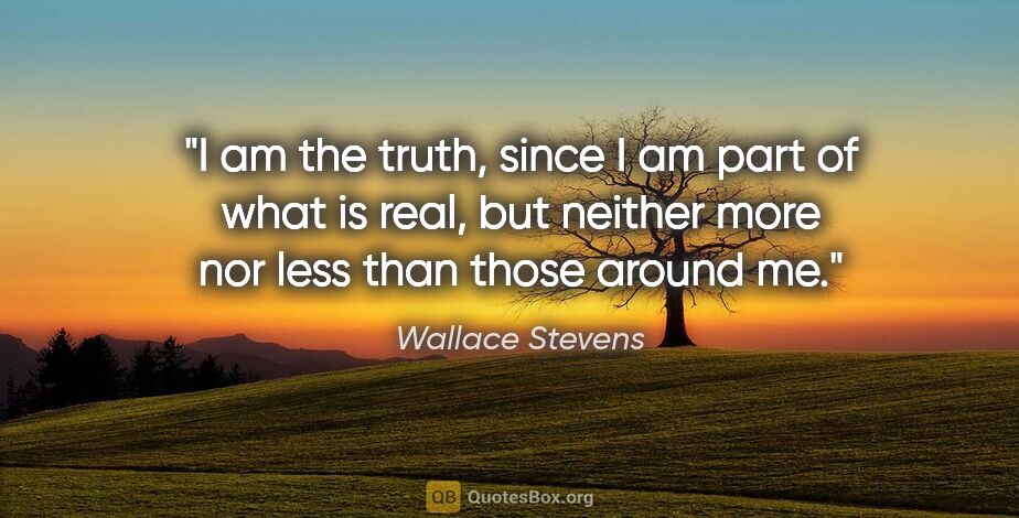 Wallace Stevens quote: "I am the truth, since I am part of what is real, but neither..."