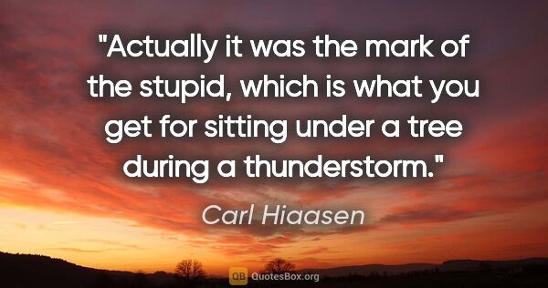 Carl Hiaasen quote: "Actually it was the mark of the stupid, which is what you get..."