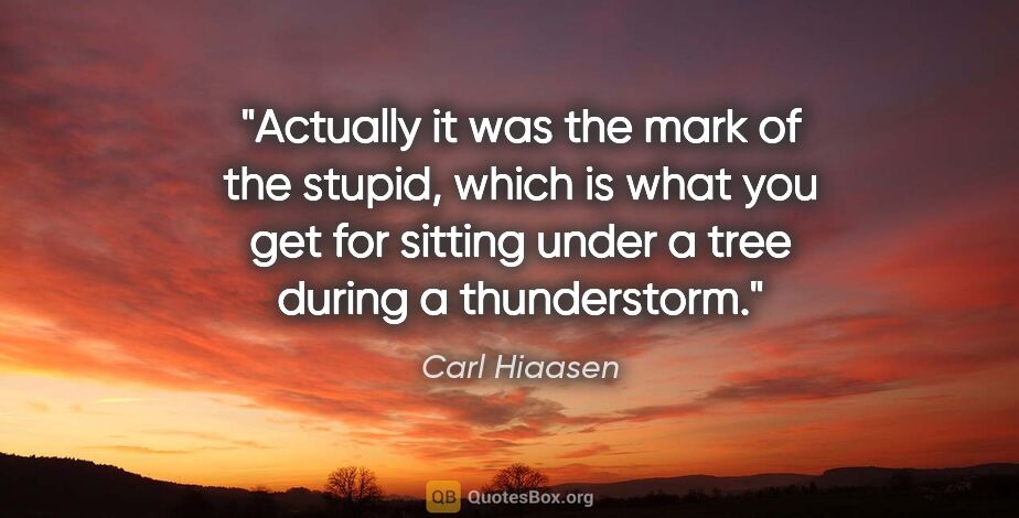 Carl Hiaasen quote: "Actually it was the mark of the stupid, which is what you get..."