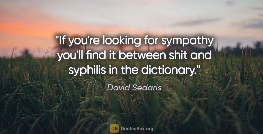 David Sedaris quote: "If you're looking for sympathy you'll find it between shit and..."