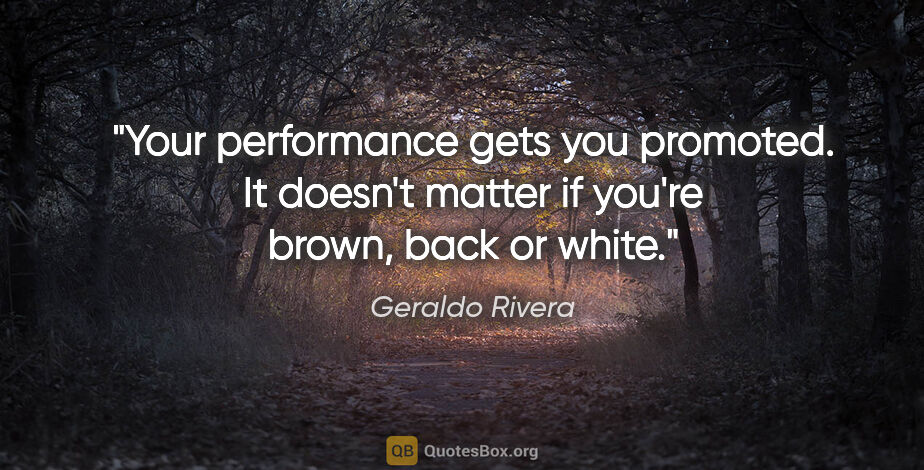 Geraldo Rivera quote: "Your performance gets you promoted. It doesn't matter if..."