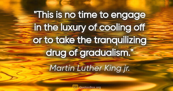 Martin Luther King jr. quote: "This is no time to engage in the luxury of cooling off or to..."