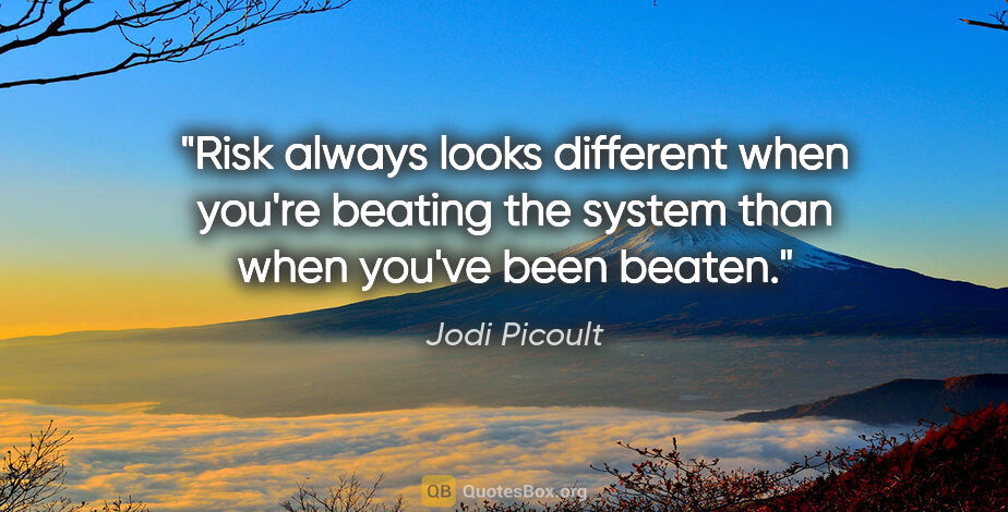 Jodi Picoult quote: "Risk always looks different when you're beating the system..."