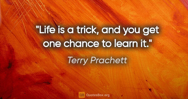 Terry Prachett quote: "Life is a trick, and you get one chance to learn it."