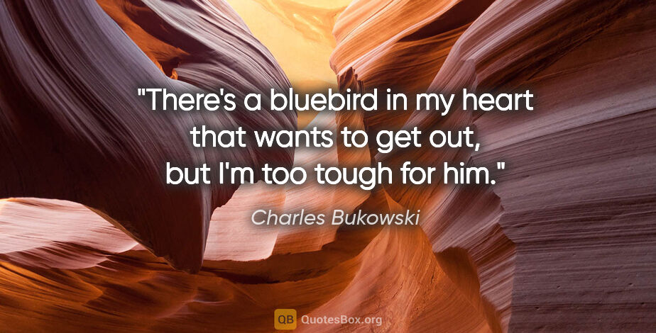 Charles Bukowski quote: "There's a bluebird in my heart that wants to get out, but I'm..."
