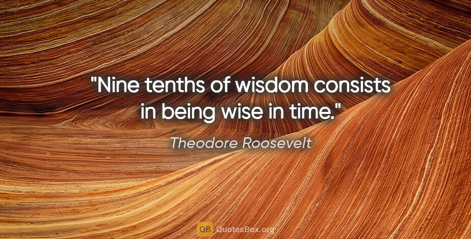 Theodore Roosevelt quote: "Nine tenths of wisdom consists in being wise in time."