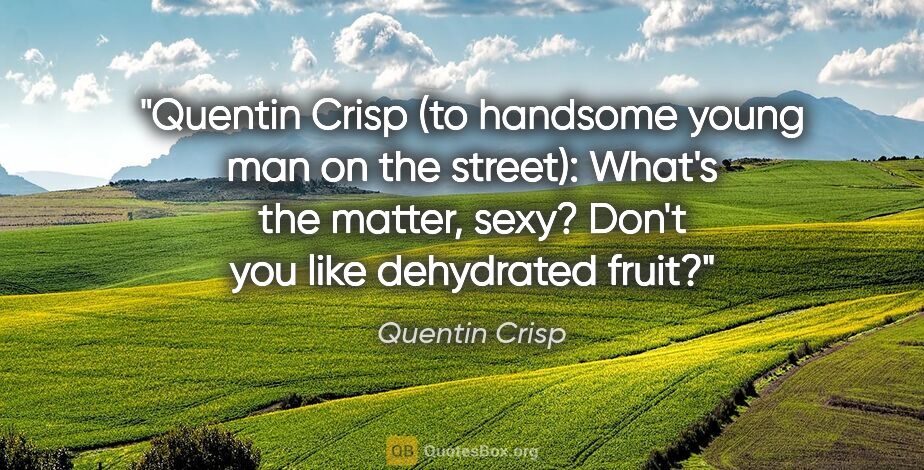 Quentin Crisp quote: "Quentin Crisp (to handsome young man on the street): "What's..."