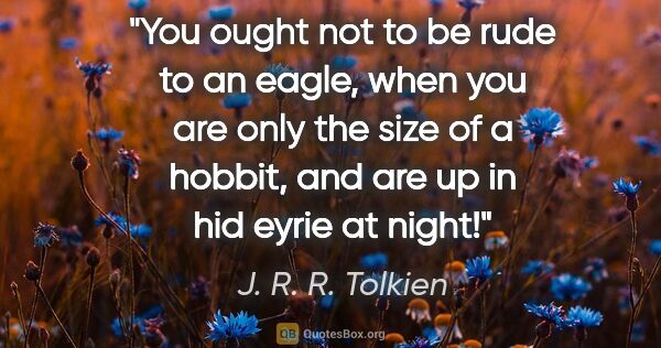 J. R. R. Tolkien quote: "You ought not to be rude to an eagle, when you are only the..."
