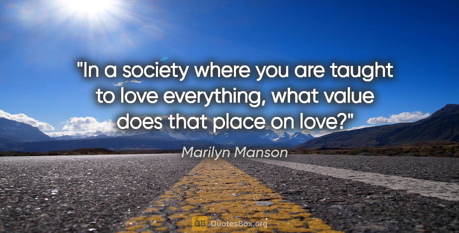 Marilyn Manson quote: "In a society where you are taught to love everything, what..."