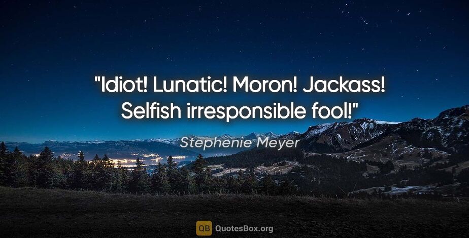 Stephenie Meyer quote: "Idiot! Lunatic! Moron! Jackass! Selfish irresponsible fool!"