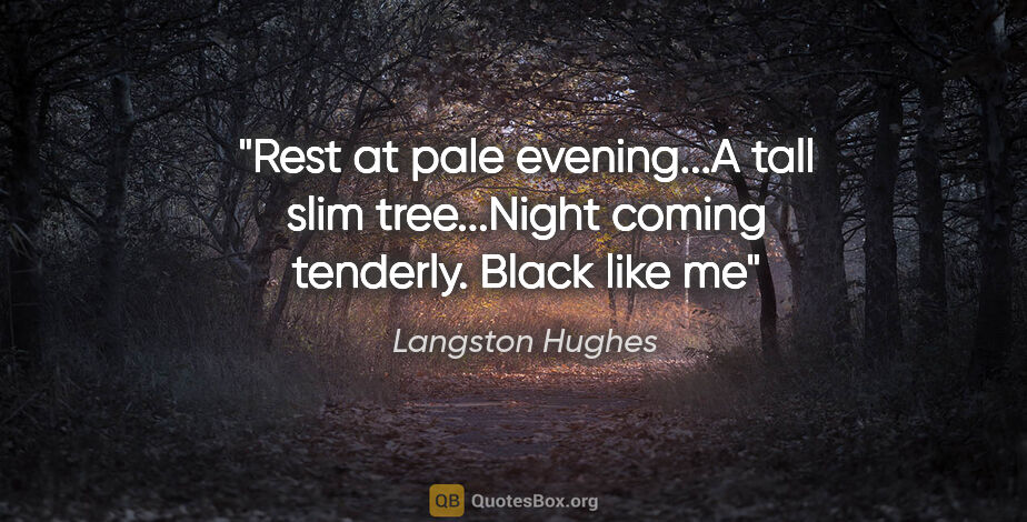 Langston Hughes quote: "Rest at pale evening...A tall slim tree...Night coming..."