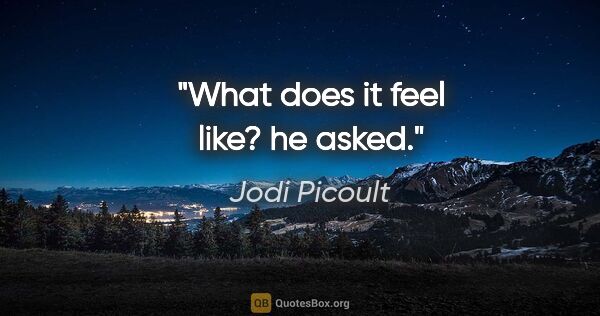 Jodi Picoult quote: "What does it feel like? he asked."